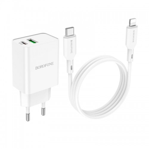 Адаптер сетевой BOROFONE Type-C to Lightning Cable Resource charger BA69A |1USB/1Type-C, 20W/3A, PD/QC|