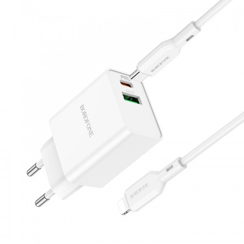 Адаптер сетевой BOROFONE Type-C to Lightning Cable Resource charger BA69A |1USB/1Type-C, 20W/3A, PD/QC|