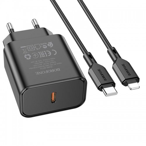 Адаптер мережевий BOROFONE Type-C to Lightning Cable Power single port charger set BA71A |1Type-C, 20W/3A, PD/QC| black