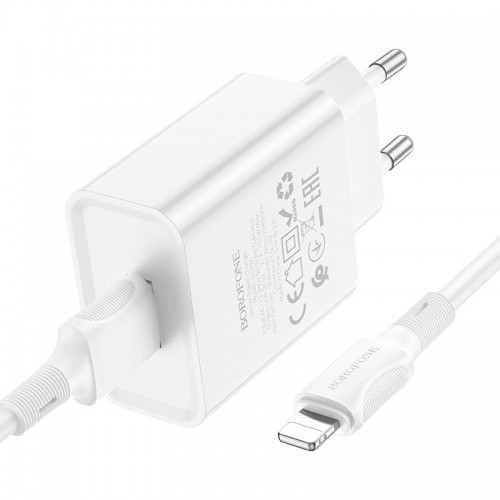 Адаптер мережевий BOROFONE Lightning Cable Aspirer single port charger set BA74A |1USB, 2.1A| white