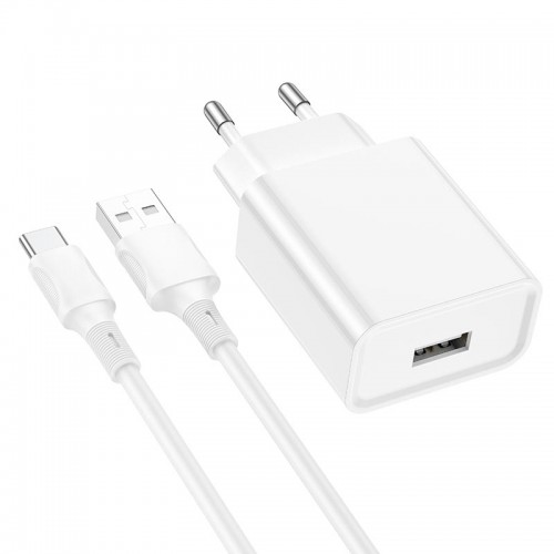 Адаптер мережевий BOROFONE Type-C Cable Aspirer single port charger set BA74A |1USB, 2.1A| white