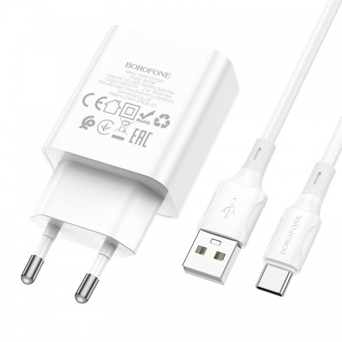 Адаптер мережевий BOROFONE Type-C Cable Aspirer single port charger set BA74A |1USB, 2.1A| white