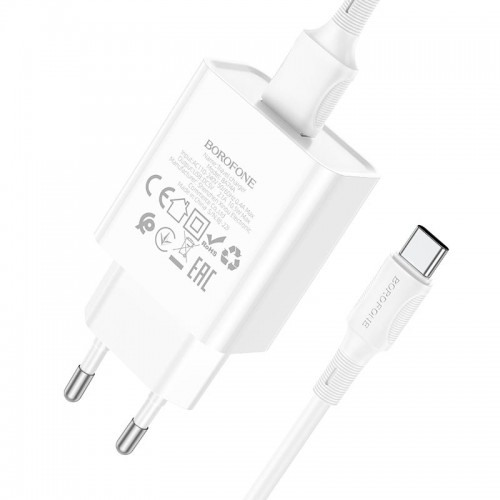 Адаптер мережевий BOROFONE Type-C Cable Aspirer single port charger set BA74A |1USB, 2.1A| white