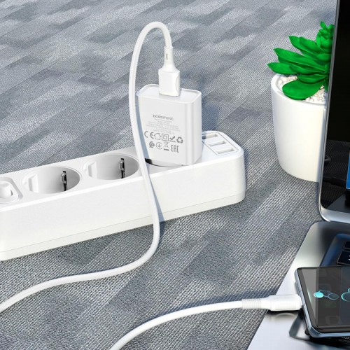 Адаптер мережевий BOROFONE Type-C Cable Aspirer single port charger set BA74A |1USB, 2.1A| white