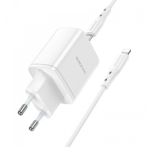 Адаптер мережевий BOROFONE Type-C to Lightning Cable Reacher dual Port charger set BN9 |2Type-C, 35W/3A, PD/QC| white