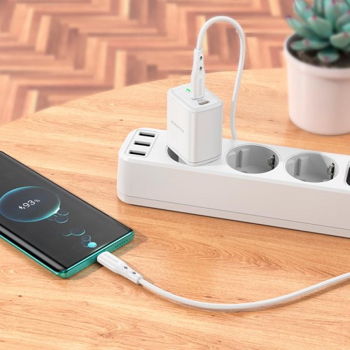 Адаптер мережевий BOROFONE Type-C to Type-C cable Reacher dual Port charger set BN9 |2Type-C, 35W/3A, PD/QC| white