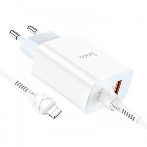 Адаптер мережевий Hoco Type-C to Lightning charger set C97A |1USB/1Type-C, 20W/3A, QC/PD| white
