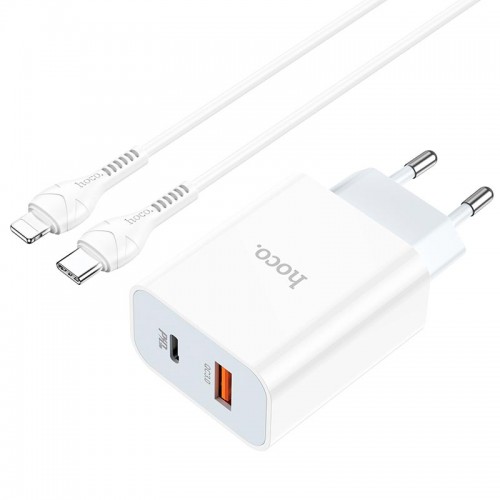 Адаптер мережевий Hoco Type-C to Lightning charger set C97A |1USB/1Type-C, 20W/3A, QC/PD| white