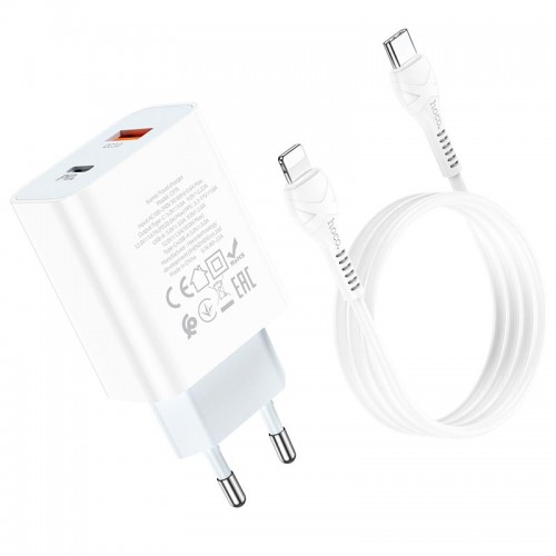Адаптер мережевий Hoco Type-C to Lightning charger set C97A |1USB/1Type-C, 20W/3A, QC/PD| white