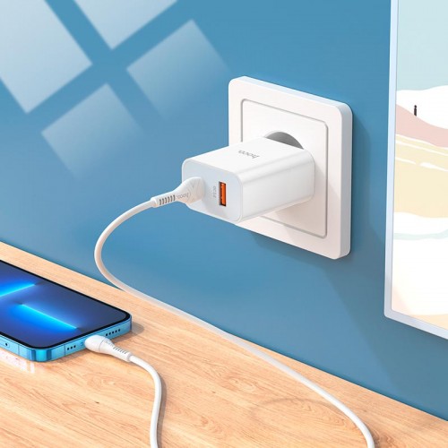 Адаптер мережевий Hoco Type-C to Lightning charger set C97A |1USB/1Type-C, 20W/3A, QC/PD| white