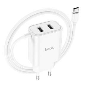 Адаптер мережевий Hoco Type-C Cable Courser dual-port charger C103A |2USB, 2.1A| white