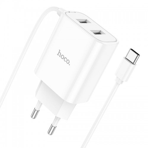 Адаптер мережевий Hoco Type-C Cable Courser dual-port charger C103A |2USB, 2.1A| white