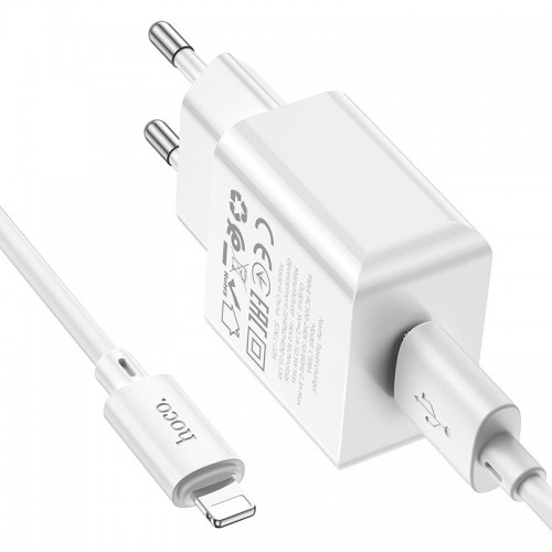 Адаптер мережевий Hoco Lightning Cable Leisure single port charger C106A |1USB, 10.5W/2.1A| white