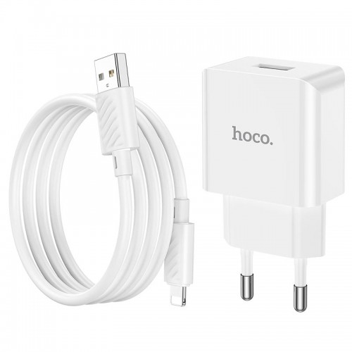 Адаптер мережевий Hoco Lightning Cable Leisure single port charger C106A |1USB, 10.5W/2.1A| white