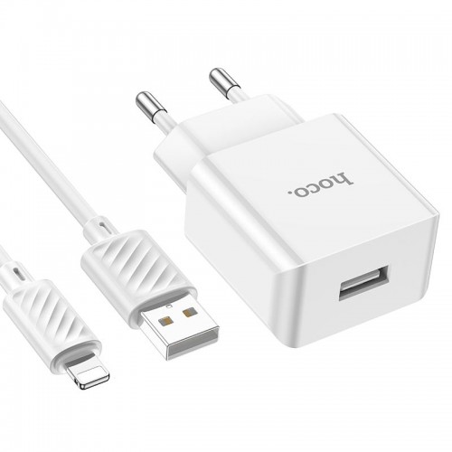 Адаптер мережевий Hoco Lightning Cable Leisure single port charger C106A |1USB, 10.5W/2.1A| white