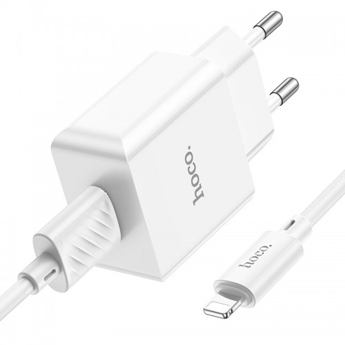 Адаптер мережевий Hoco Lightning Cable Leisure single port charger C106A |1USB, 10.5W/2.1A| white