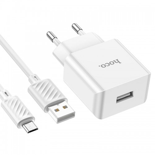 Адаптер мережевий HOCO Leisure Micro USB cable single port charger C106A |1USB, 10.5W/2.1A| white