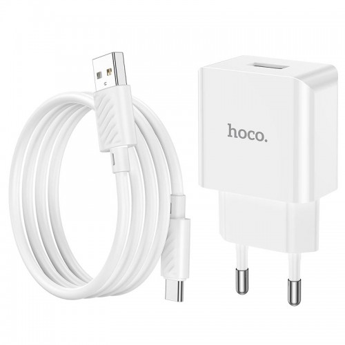 Адаптер мережевий Hoco Type-C Cable Leisure single port charger C106A |1USB, 10.5W/2.1A| white