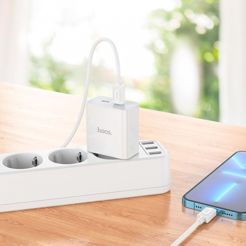 Адаптер мережевий HOCO Type-C to Lightning Cable Leader dual port (2C) charger C108A |2Type-C, 35W/3A, PD/QC| white