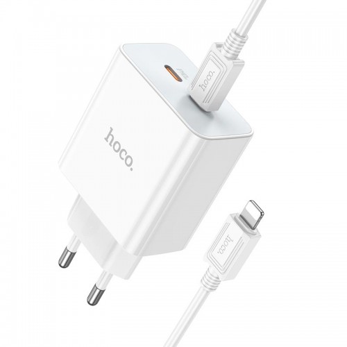 Адаптер мережевий HOCO Type-C to Lightning Cable Leader dual port (2C) charger C108A |2Type-C, 35W/3A, PD/QC| white