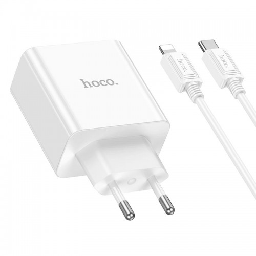 Адаптер мережевий HOCO Type-C to Lightning Cable Leader dual port (2C) charger C108A |2Type-C, 35W/3A, PD/QC| white