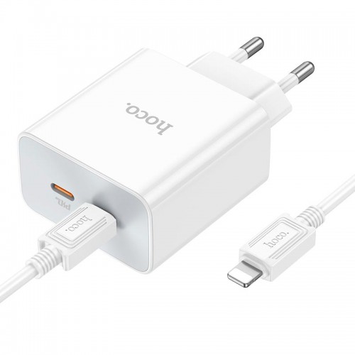 Адаптер мережевий HOCO Type-C to Lightning Cable Leader dual port (2C) charger C108A |2Type-C, 35W/3A, PD/QC| white