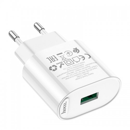 Адаптер мережевий HOCO Fighter single port charger C109A |1USB, 18W/3A, QC| white