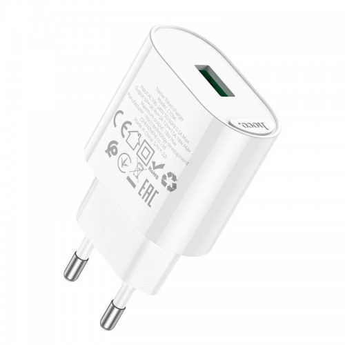 Адаптер мережевий HOCO Fighter single port charger C109A |1USB, 18W/3A, QC| white