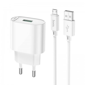 Адаптер мережевий Hoco Micro USB Cable Fighter single port charger C109A |1USB, 18W/3A, QC| white