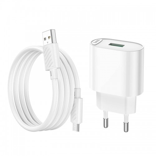 Адаптер мережевий Hoco Micro USB Cable Fighter single port charger C109A |1USB, 18W/3A, QC| white