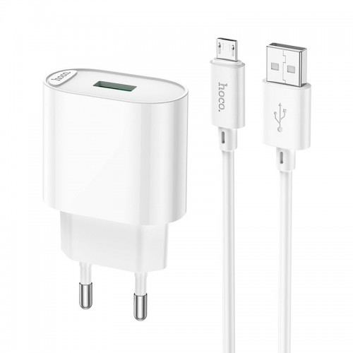 Адаптер мережевий Hoco Micro USB Cable Fighter single port charger C109A |1USB, 18W/3A, QC| white