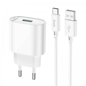 Адаптер мережевий Hoco Type-C Cable Fighter single port charger C109A |1USB, 18W/3A, QC| white