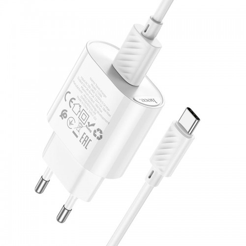 Адаптер мережевий Hoco Type-C Cable Fighter single port charger C109A |1USB, 18W/3A, QC| white