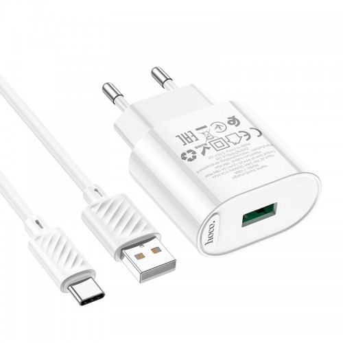 Адаптер мережевий Hoco Type-C Cable Fighter single port charger C109A |1USB, 18W/3A, QC| white