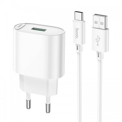 Адаптер мережевий Hoco Type-C Cable Fighter single port charger C109A |1USB, 18W/3A, QC| white