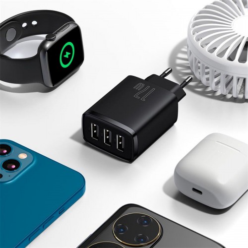 Адаптер мережевий Baseus Compact Charger 3U 17W EU |3USB, QC, 3.4A| (CCXJ020102) black