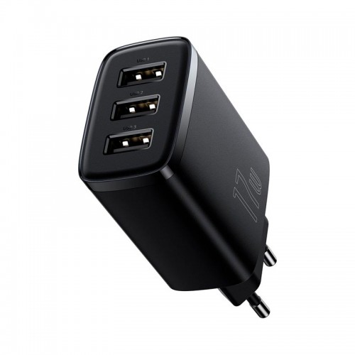 Адаптер мережевий Baseus Compact Charger 3U 17W EU |3USB, QC, 3.4A| (CCXJ020102) black