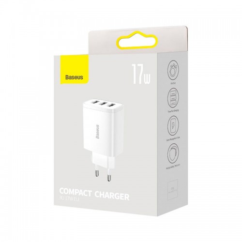 Адаптер мережевий Baseus Compact Charger 3U 17W EU |3USB, QC, 3.4A| (CCXJ020102) black