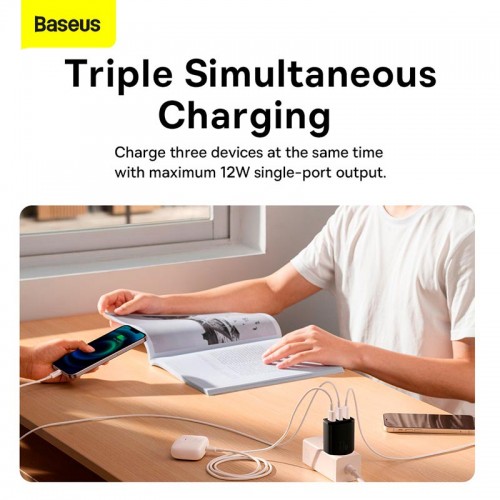 Адаптер мережевий Baseus Compact Charger 3U 17W EU |3USB, QC, 3.4A| (CCXJ020102) black