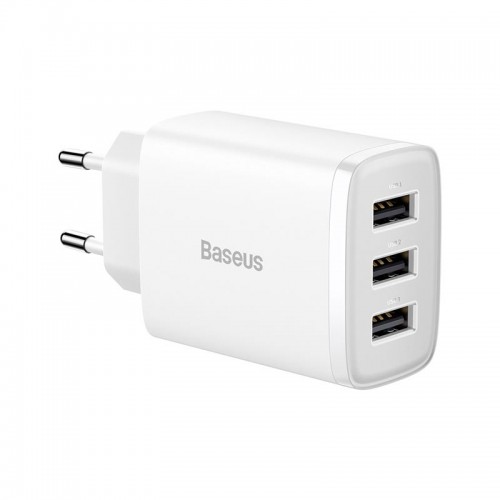 Адаптер мережевий Baseus Compact Charger 3U 17W EU |3USB, QC, 3.4A| (CCXJ020102) white