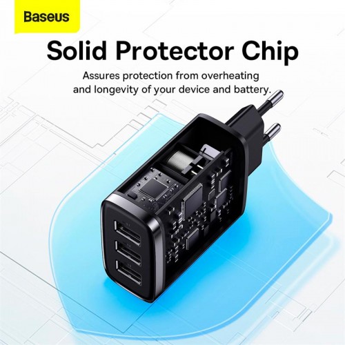 Адаптер мережевий Baseus Compact Charger 3U 17W EU |3USB, QC, 3.4A| (CCXJ020102) white
