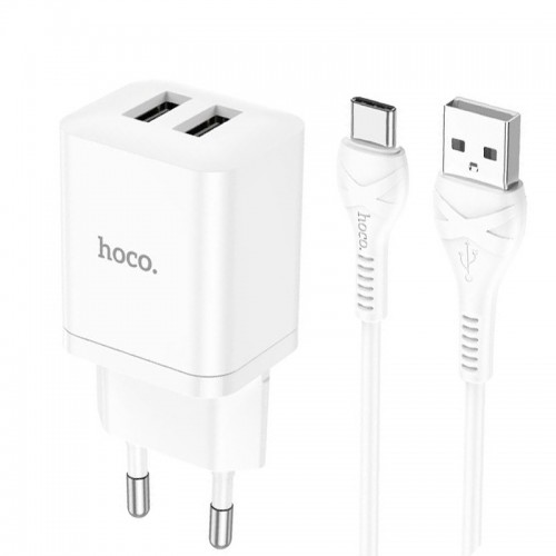 Адаптер мережевий Hoco Type-C Cable Maker dual Port charger set N25 |2USB, 2.1A| white