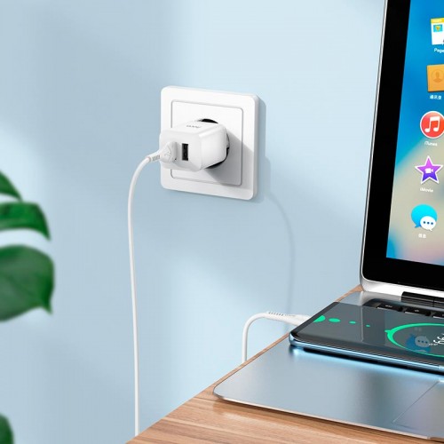 Адаптер мережевий Hoco Type-C Cable Maker dual Port charger set N25 |2USB, 2.1A| white