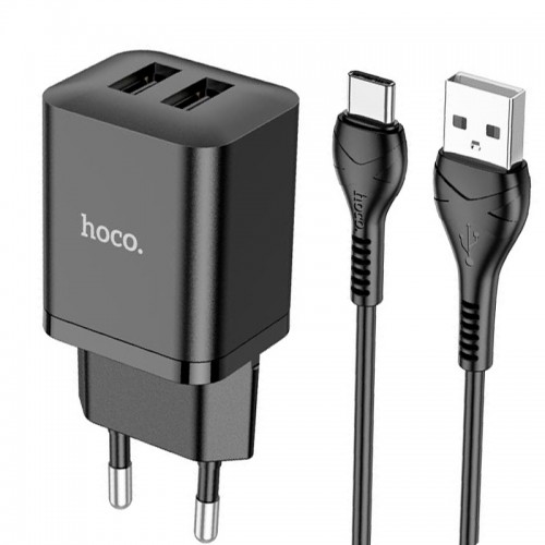 Адаптер мережевий Hoco Type-C Cable Maker dual Port charger set N25 |2USB, 2.1A| white