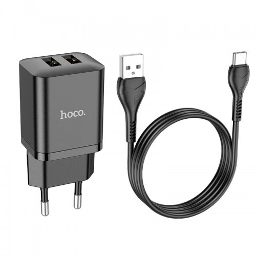 Адаптер мережевий Hoco Type-C Cable Maker dual Port charger set N25 |2USB, 2.1A| black