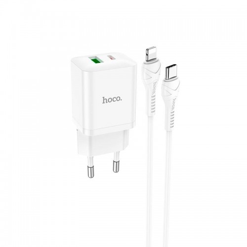 Адаптер мережевий Hoco Type-C to Lightning Cable founder charger set N28 |1USB/1Type-C, 20W/3A, PD/QC| black