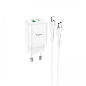 Адаптер мережевий Hoco Type-C to Lightning Cable founder charger set N28 |1USB/1Type-C, 20W/3A, PD/QC| white