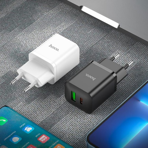 Адаптер мережевий Hoco Type-C to Lightning Cable founder charger set N28 |1USB/1Type-C, 20W/3A, PD/QC| white