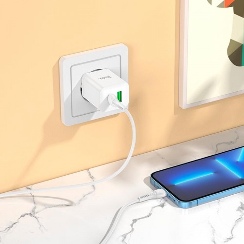 Адаптер сетевой Hoco Type-C to Lightning Cable founder charger set N28 |1USB/1Type-C, 20W/3A, PD/QC| белый