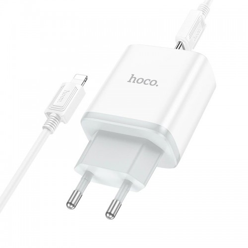 Адаптер мережевий HOCO Type-C to Lightning Cable Stage dual Port charger set C105A |1USB/1Type-C, 20W/3A, PD/QC| white